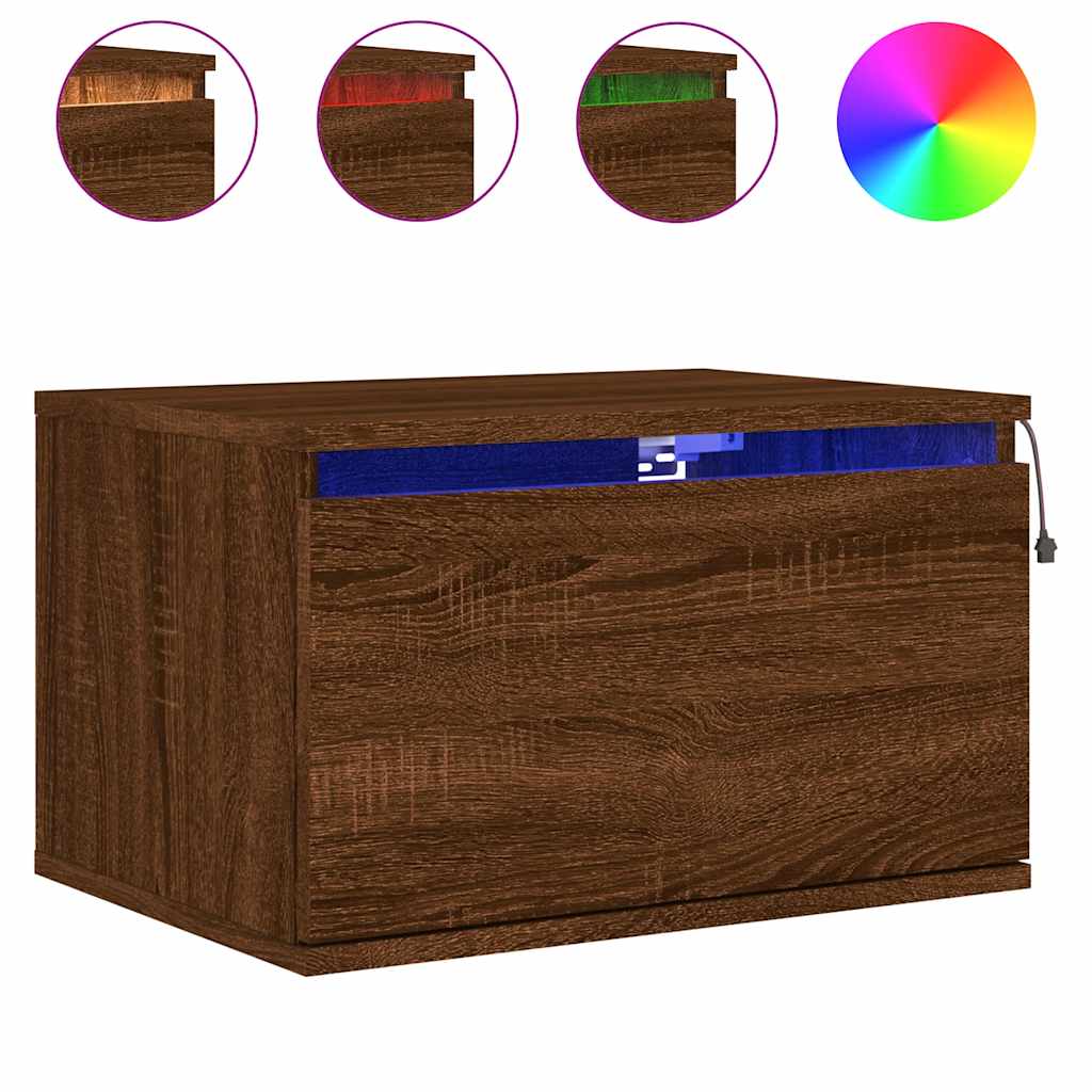 Wand-Nachttische mit LED-Leuchten 2 Stk. Braun Eichen-Optik
